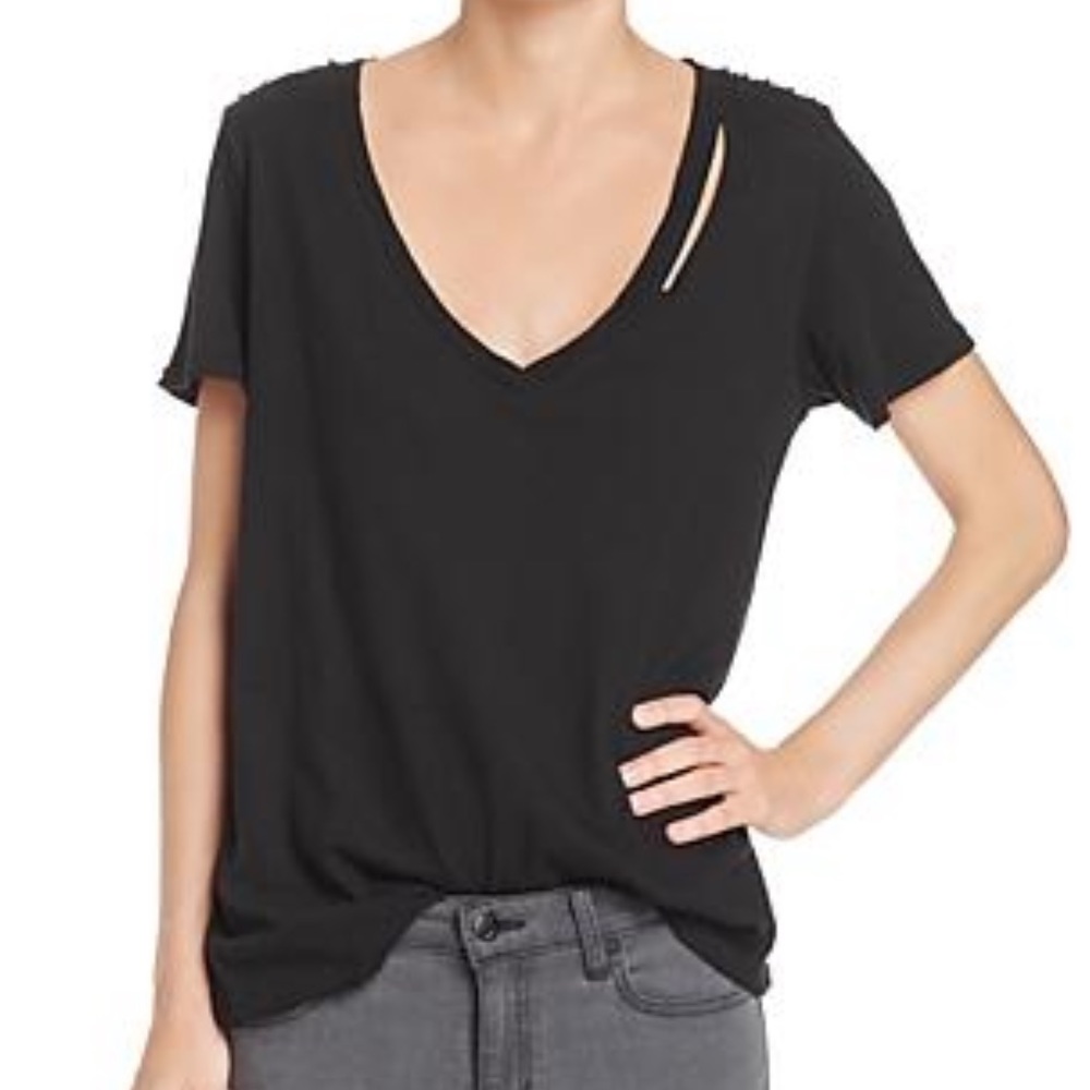 Women’s n:Philanthropy Black Ringo Cut V-Neck Tee - Picture 5 of 5